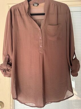 Nue Options Mauve Brown Lightweight Button-Front Blouse
